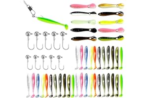 DBUWQIPS 53 Stück Angel Köder Set 2 Größen von Jigköpfe 10 Stück Jighaken 43 Stück Gummifische Angelköder Karpfen Zubehör Set Hecht Köder für Salzwasserfische und Süßwasserfische Geeignet