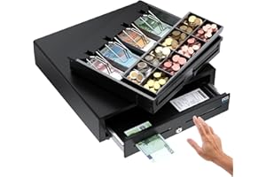 ‎POS VALLEY POS VALLEY Kassenschublade Push - Druckknopf Öffnung, mit 8 Münzfach und 4 Scheinfächer (euro), Abschließbar - Kassenlade Professionelle, Geldschublade, Kassen Schublade - 41x41 cm - Schwarz