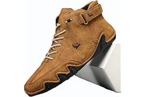 Hbaydor Hommes Femmes Chaussures Hautes en Daim Faites À La Main, Italien Cuir Velcro Casual Baskets Dérapantes Respirantes Respirantes Confortables High Chukka Bottes,Marron,44