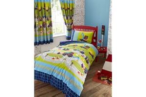 KIDS CLUB Single Duvet set & Curtains - Road Works Digger Design (Single Set & Curtains 66x72")