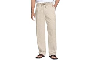 COOFANDY Men's Linen Trousers Loose Fit Summer Casual Elasticated Waist Drawstring Trousers Holiday Beach Linen Pants with Pockets Lightweight