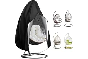 Teynewer Patio Hanging Egg Chair Cover, Outdoor Single seat Cocoon Swing Egg Chair Cover Waterproof with Zipper, 210D Heavy Duty Veranda Garden large Cover for egg chair on stand 190 x 115 cm, Black