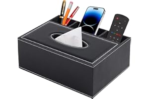 XNONE Porta fazzoletti in Pelle,Rettangolare Porta Fazzoletti,Scatola Fazzoletti Moderne,Con 3 organizzatore di telecomandi,passend für Haus,Hotel, Restaurant,Büro,Auto,Nero