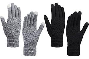 Chalier Fashion 2 Pairs Women Winter Touch Screen Gloves Warm Knitted Thermal Gloves Thicken Plush Linning Wrist Gloves Touchscreen for Smartphone Outdoor Cycling Running Sport