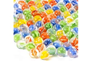 Sukh Glass Marbles - Bulk 100Pcs Cat Eye Mix 4 Colors Medium Sized Thick Marble Decorative Gift Retro Game with 14mm and 16mm for Bounce Game,Chinese Checkers Board Game,Vases,Party Decor