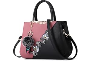 DIRRONA Femme Sac à Main Mode Sac Bandoulière Pom Pom Décoration Sac de Messager Travailler Voyage Décontracté Quotidien Grande Sac Fourre Tout Impression de Broderie élégante Sac a Main Rose A