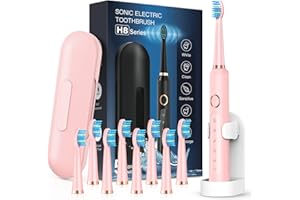 COULAX Cepillos de Dientes Electricos Sónico Adultos con 8 Cabezal - Cepillo Electrico con Estuche de Viaje, 5 Modos y IPX7, Cepillos de Dientes Eléctricos Ultrasónicos para Mujer Hombres, Rosa