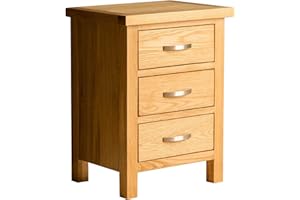 ROSELANDFURNITURE London Oak Bedside Cabinet Table | Roseland Furniture Solid Wood Side End Night Stand with 3 Drawers for Bedroom Bathroom and Hallway Storage | Fully Assembled Chest H:56 W:42 D: 32 cm for Lamps