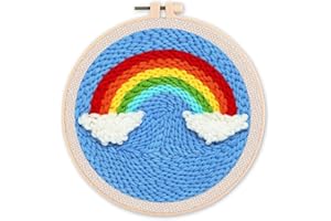 Figured'Art Punch Needle Kit de Bordado Adultos y Niños - Arcoíris - Manualidades Kit de Aguja Mágica DIY completo - 20x20cm con bastidor circular