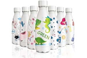 KollyKolla Gourde Isotherme Enfant, Gourde Inox 350ml, Impression 3D Gourde Isotherme Petite, Sans BPA, Gourde Reutilisable, Bouteille Isotherme pour Enfant, Adultes, Sport, Bureau