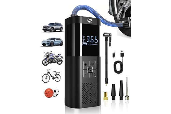 SERVOMASTER Compresseur à Air Portatif, Gonfleur Pneus Voiture sans Fil avec Jauge, Accessoire Voiture pour Hommes, Mini Compresseur 150PSI avec Lumière LED pour Voiture Moto Bicyclette Boule