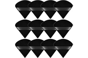 Ainiv 12 Pièces Houpette Maquillage, Bouffées de Maquillage Triangle, Houpette en Coton Réutilisable pour Femme Filles Visage Maquillage, Outil de Maquillage Poudre Minérale Sec Humide (Noir)