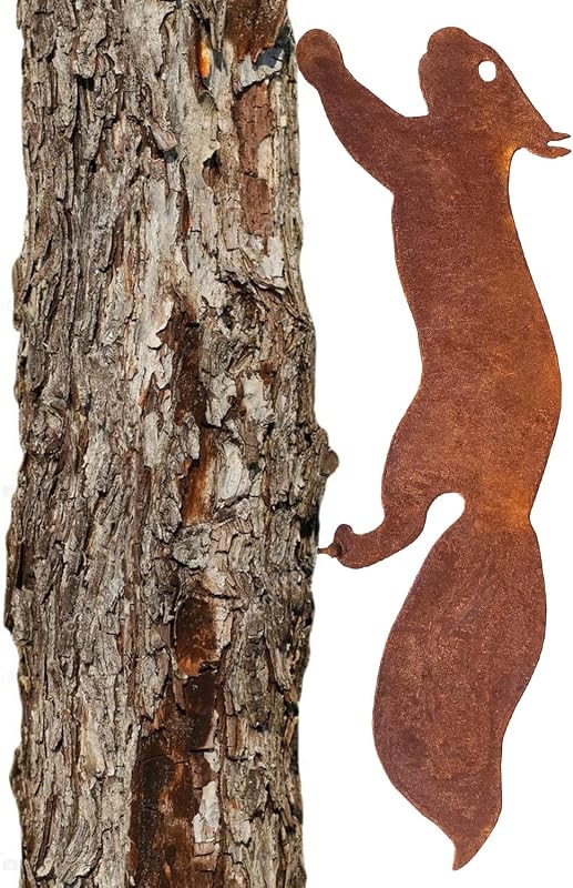 Rusty Squirrel to Screw in Wood, Garden Stake Rust Garden Decoration Squirrel Rust Decorative Tree Stake