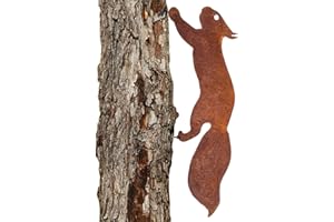 ALEMIN Ardilla oxidada, Decoración para árbol de 30 cm de Largo, Decoración de Metal Oxidado para el jardín como Figura de Ardilla