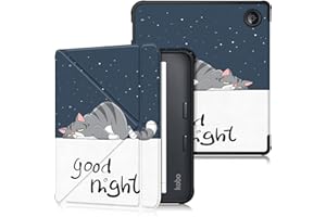 DINGGUAGUA Custodia per E-Book KOBO libra 2 2021/Tolino Vision 6 2021 7 Pollice,Cover in Morbido TPU con Funzione Supporto,Gatto pigro
