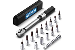 GOYOJO 1/4" Chiave Dinamometrica di Torsione 2-24 Nm, Precisione ± 3%,16 Pezzi Kit di manutenzione per Bici Strada Montagna con 10cm Barra di Estensione, Hex e Torx Bit, Prese a