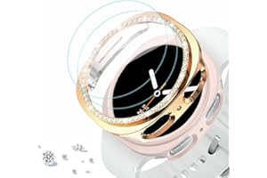 DEALELE [2 + 2 sztuki] obudowa i szkło hartowane kompatybilne z Samsung Galaxy Watch 8 44 mm, brokatowe, matowe etui ochronne z hartowanego szkła, różowe złoto + różowe złoto