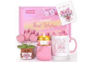 MUJUZE Geschenk Oma Weihnachten -Tasse Geschenkset mit Stricken Tulpen Puppe, Beste Oma Geschenke zum Geburtstag Ideen