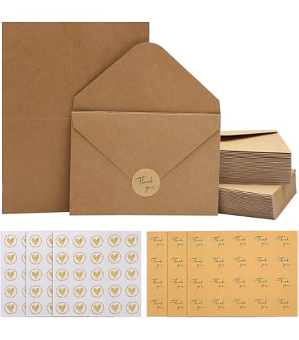 Lot De 50 Cartes Kraft 5x5 Pouces Avec Enveloppes – Cartes Brunes Pré-pliées Pour Invitations, Faire-part, Notes Personnelles