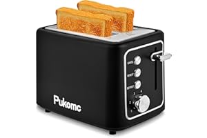 Pukomc toaster,2 scheiben Retro extra breite Toastschlitze 3,3 cm Schlitzen Extra Wide Slot Toaster mit herausnehmbarer Krümelschale,6 Bräunungsstufen,3 Hauptfunktionen, schwar