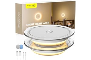 LROLTEF LED Luz Nocturna Retroiluminación con Sensor de Movimiento - 3000K 1200mAh Lámpara nocturna magnética Recargable para Dormitorios, Escaleras, Pasillos | Cubierta transparente 2 Piezas