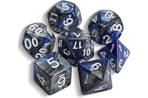 QMAY DND Dice - Set di 7 dadi poliedrici per Dungeon e Dragons MTG RPG D&D D20, D12, D10, D%, D8, D6, D4 (blu scuro e argento)