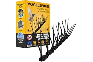 Konzept 11 - Vogelabwehr Spikes aus Kunststoff gegen Tauben, Katzen, Spatzen, Schwalben - Taubenabwehr für Balkon, Garten, Terasse - Vogelschreck 3-reihig, Set 6 STK.- Schwarz
