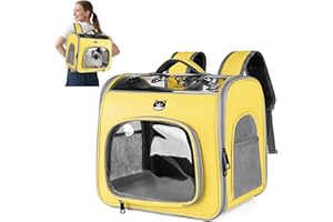 ALLSOPETS Foldable Cat Carrier Backpack with Bubble Window and Safety Hook, Breathable Pet Backpack for Small Dogs and Cats, Ideal for Travel Hiking Walking (Lemon Yellow)