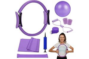 Aiseeok 8 Pcs Pilates Equipment Kit for Women, Pilates Ring, Yoga Ball, Resistance Bands, Non-Slip Wrist Straps and Fabric Stretching Strap, Home Fitness Set for Yoga, Pilates and Full-Body Workouts