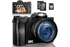 IXNAIQY Camara de Fotos 5K, 48MP 16X Zoom Digital Cámara con Tarjeta 32GB, Cámara Compacta WiFi con Autoenfoque y Estabilización de 6-Ejes con Filtro UV y 2 Baterías para Principiantes Negro