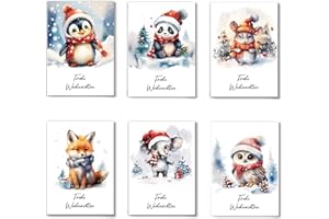 ‎HLLMPLOY Weihnachtskarten mit Umschlag Set (20 Stück) - 10 Tiermotive, je 2 Stück - A6 Klappkarten - christmas cards - lustige Weihnachtskarten - Tier weiß