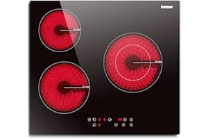 Plaque Vitrocéramique 3 Feux Encastrable, Karinear Plaque de Cuisson 3 Feux, Table Vitro 3 Foyers en Verre Cristal Noir avec Commande Tactile, Minuterie, Verrouillage pour Enfants, 5200W, san prise