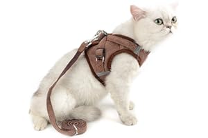 SELMAI Arnés de Malla para Gatos Perros Pequeños No Tirar No Estrangular A Prueba de Escape Chaleco Arnés para Cachorro Correa Ajustable para Gatito Caminando Suave Material de Pana,marrón,XL
