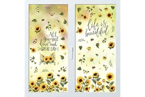 WALPLUS Spring Window Clings Home Decorations Sale Clearance Removable Reusable Double-Sided Print Decals for Glass Living Room Sunflowers Watercolour with Butterflies and Bees 114 Pieces