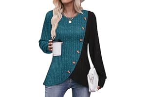 Flikity Ladies Jumpers Casual Crew Neck Tops Womens Long Sleeve Tops Buttons Side Tunic Sweatshirts Pullover Lightweight Sweaters Spring Autumn Winter Clothes S-3XL