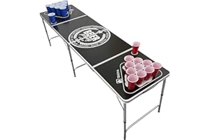 TEKONA Beer Pong Tisch Set - inkl. 100 Becher (50 Rot & 50 Blau), 6 Premium Bällen, & Regelwerk - Vintage Design