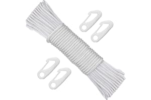 YUENX Corde de Drapeau en Nylon, Drisse de Ligne de Drapeau avec 4Pcs Mousquetons 15m Corde à Linge en Nylon pour Attacher Un Drapeau à Un Mât (Blanc)