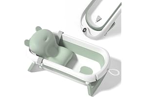 SUPERBE BEBE Foldable Baby Bath with Non-Slip Bath Cushion/Bath with Thermometer for Water Temperature Control/from Birth to 3 Years