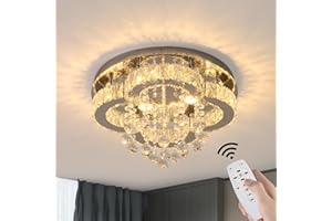 ‎GREELUSTR GreeLustr Moderne Kristall Kronleuchter Mit Fernbedienung für Wohnzimmer, Dimmbar Deckenleuchte Kristalle mit Elegantem Design für Schlafzimmer Flur Küche, Silber Deckenlampe Kristall für Decke (40cm)