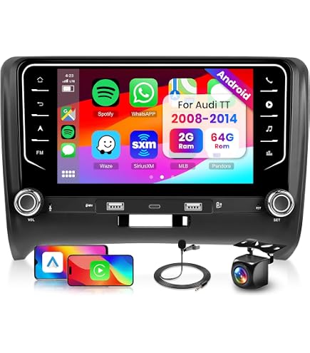 Autoradio Android 13 CAMECHO 9" Pour Audi TT 8J 2008-2014 - 8 Cœurs, 4+64 Go, CarPlay/Android Auto Sans Fil, GPS, DSP, Bluetooth