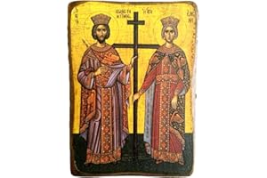 IconsGr Wooden Greek Christian Orthodox Wood Icon of Saint Constantine and Helen / A0