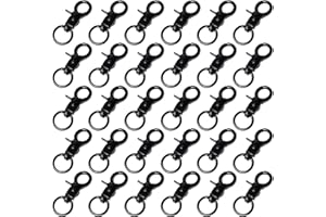 Rebanky 30 Piezas Cierre de Mosquetón Giratorio Negro Mosquetón Gancho con Giratorio Giratorio De Tijera Gancho Clip Mosquetones Giratorio de Zinc para Correas y llaveros para Perros