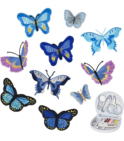KGDUYC 12 pezzi Toppe termoadesive a forma di farfalla- per abbigliamento, toppe ricamate a forma di farfalla e fiore,per riparazioni fai da te,per Abiti da Sera,Abiti da Ballo,Accessori per Capelli