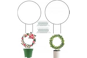 SIGANORPY 2PCS Metal Garden Trellis for Climbing Plants, Potted Support Pegs With Black Coating, Iron Stand Holder Rack With 20 Twist Ties for Flowers Indoor (2XRound)