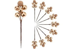 Meiwlong 10pcs Glitter Fake Artificial Gold Berries Picks Christmas Tree Decorations Foam Flower Core Wedding Garland Holiday Party Photography Props