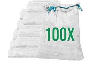Bazko Pack of 100 rustling bags, 42 x 60 cm, 15 kg, white, mesh bags with drawstring, potato bag, onion bags, net bag, firewood bags
