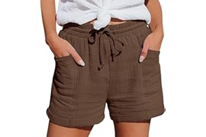 QIXIU Short Femme,Bermuda Femme，Short Lin Sport été Chic Large Fluide Shorts, Shorts et Grande Taille Élastique Short avec Poches Casual Randonnée Jogging Pantalon Court