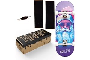 BERLION - Finger Skate para Dedos Profesional de Madera Pro Ultra Cóncavo, Mini monopatín Fingerboard pequeño, Lija, Herramienta y Ruedas, Finger Toys antiestres (Azul Morado)