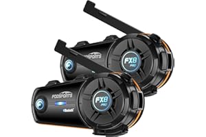 Fodsports FX8 Pro Motorrad Headset mit Dual-Chip für Audio-Multitasking, 2 Pcs, Intercom Motorrad für bis zu 10 Fahrer, Motorradhelm Kommunikationssystem mit Musik teilen/3 Soundeffekten/FM-Radio