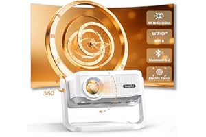 LISOWOD Proyector Portatil con WiFi6 y BT5.2,Enfoque eléctrico Full HD 1080P Proyector con Auto Keystone 360° Giro Silenciosa Proyector Portátil, proyector 4K Soporte Cine en Casa para Phone/HDMI/USB/TV Stick